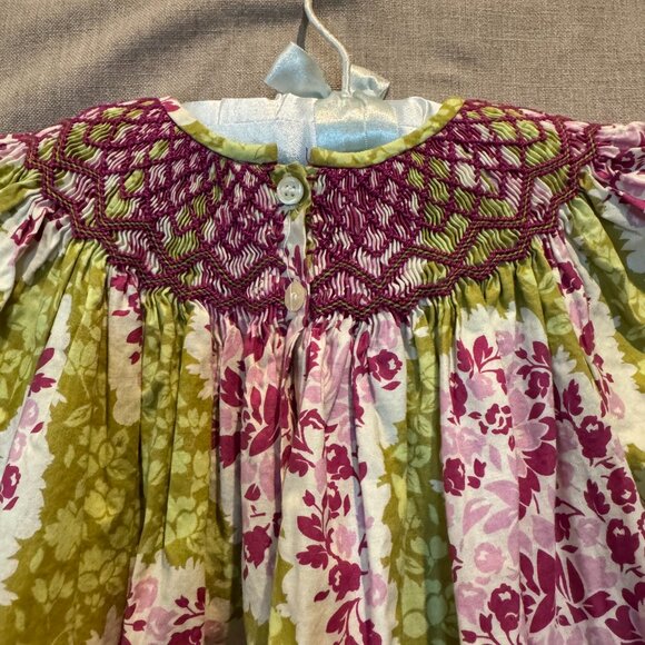 Little Threads Floral Smocked Dress 3T Pink & Green Vintage-Inspired Print - Picture 4 of 9